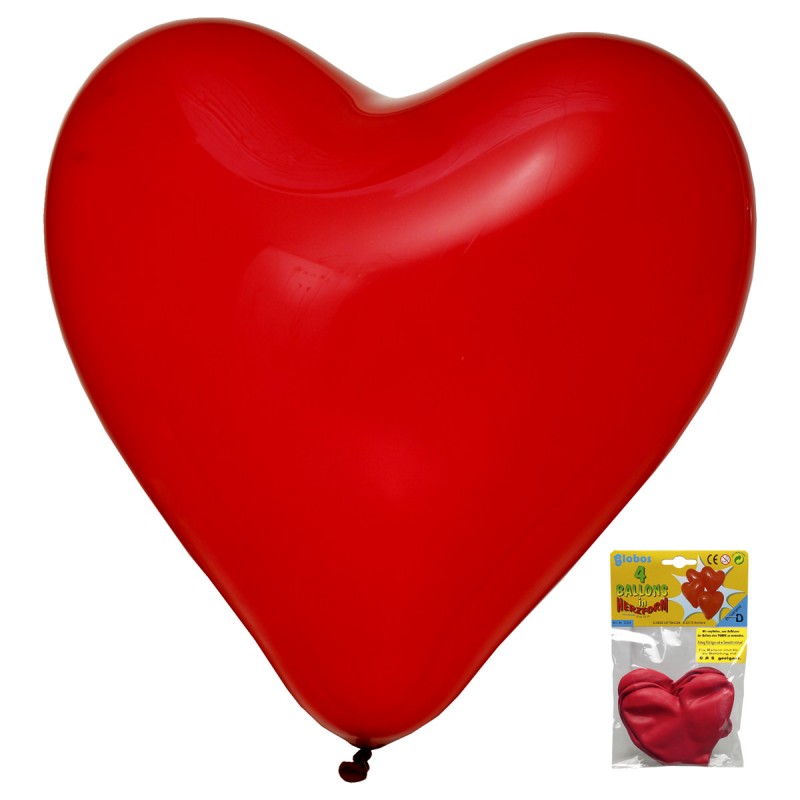 Herzballon rot, 4 Stück 90 cm Umfang,