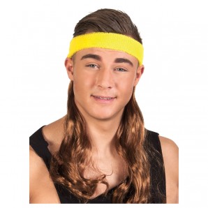Stirnband mit Haaren braun Band gelb