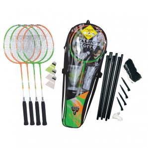Badminton Set 4 Attacker Plus 4 Schläger mit multifile Saiten