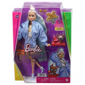 Barbie Extra Puppe Rock hellblau Jacke